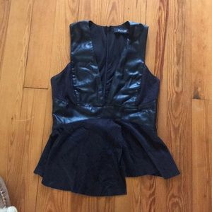 Black suede peplum tank with leather trim